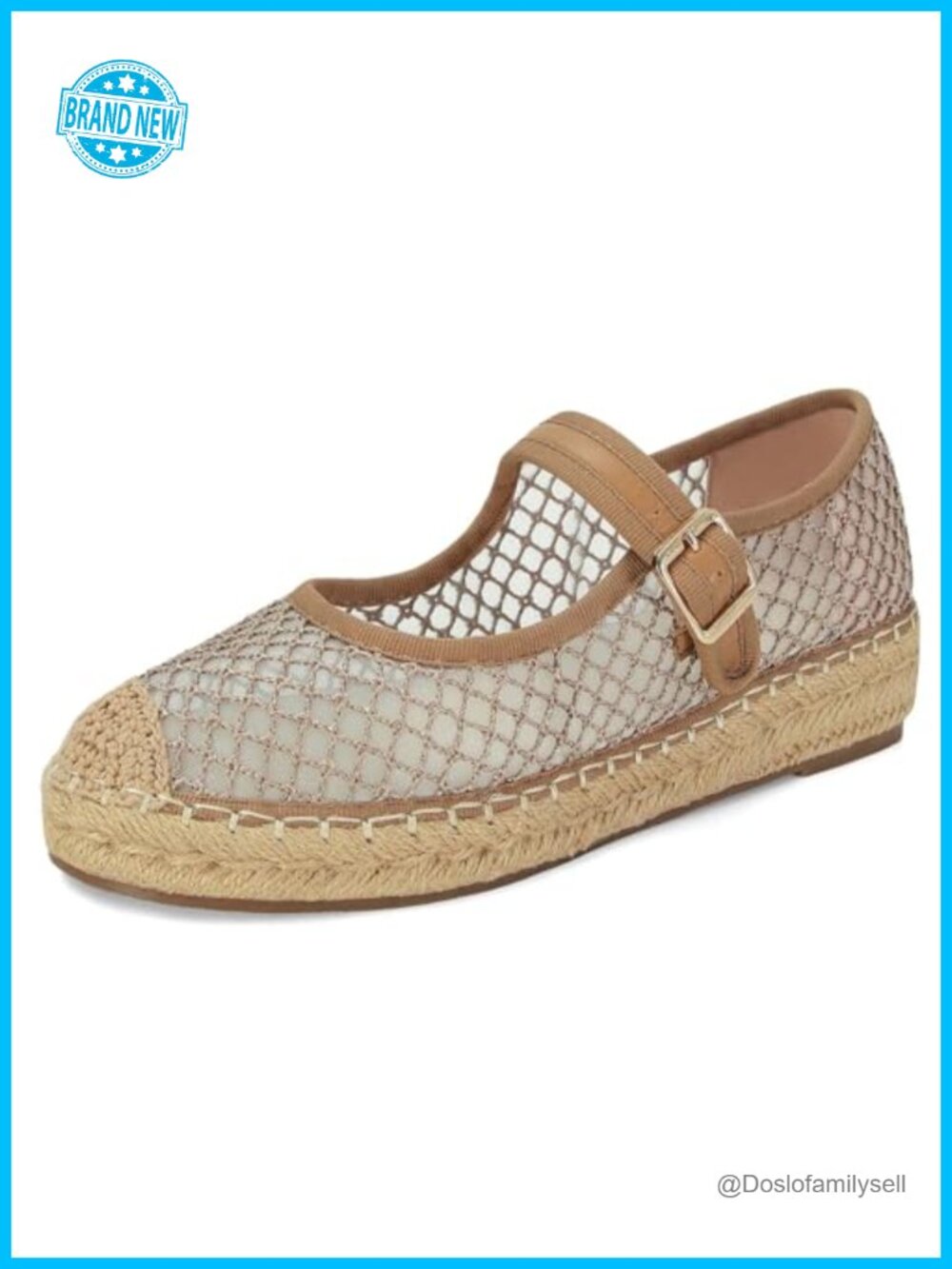 Mesh Mary Jane Espadrille Flats Woven Raffia Platform Buckle Strap